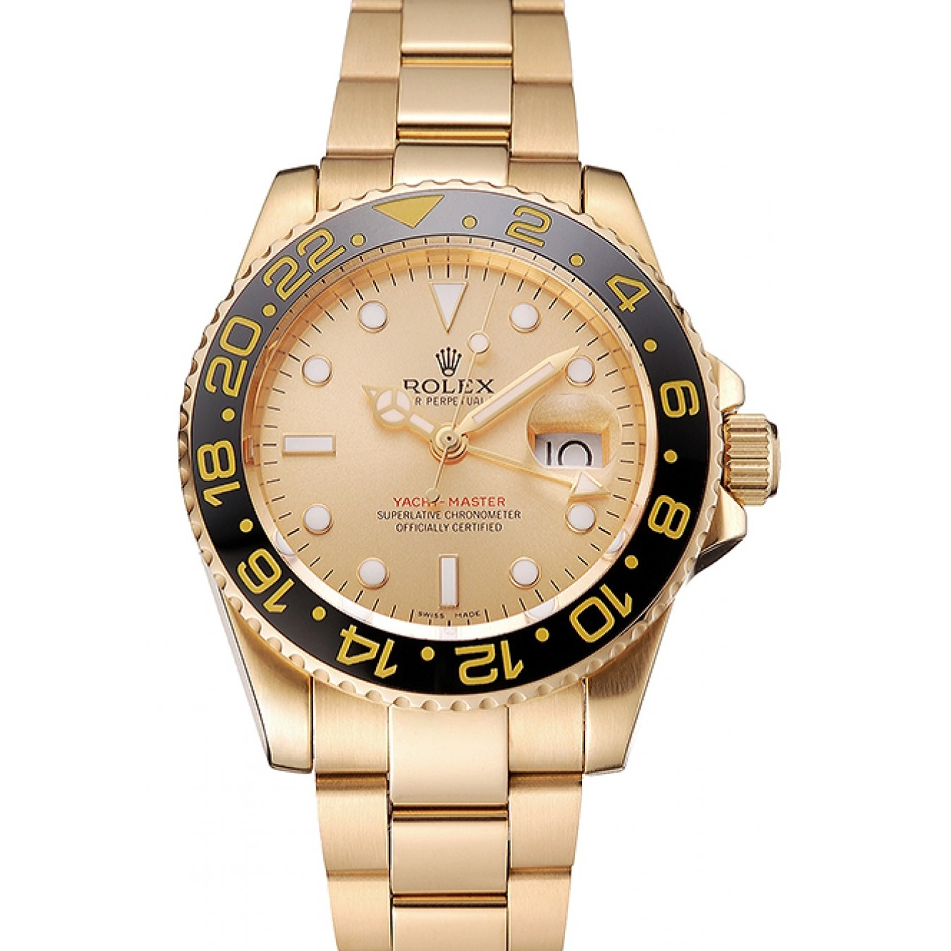 Aaa replica watch II Bracelet Gold GMT Black Master Dial Rolex And 1453749 Bezel Case Gold Swiss 0618